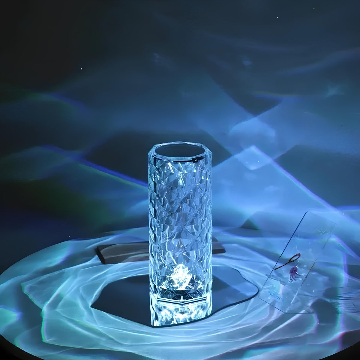 Lámpara de mesa ambiental de cristal brillante, con control táctil, regulable y recargable