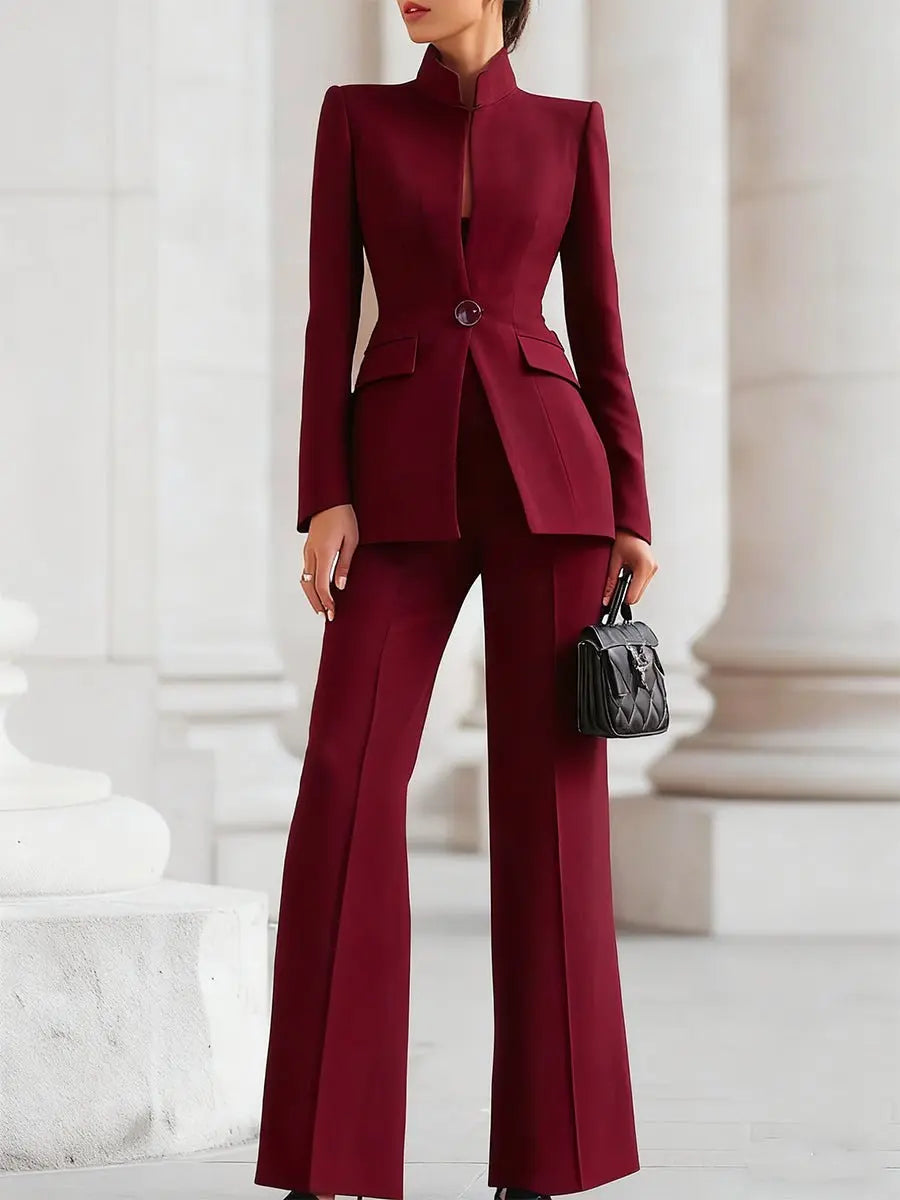 Conjunto de traje de dos piezas entallado para mujer, con blazer y pantalón