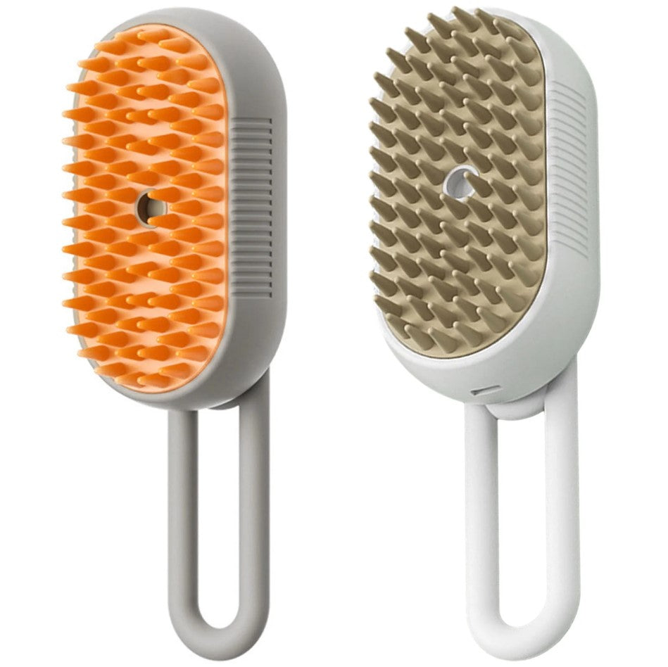 Cepillo masajeador ergonómico giratorio con mango, vapor y pulverizador, para el cuidado de mascotas
