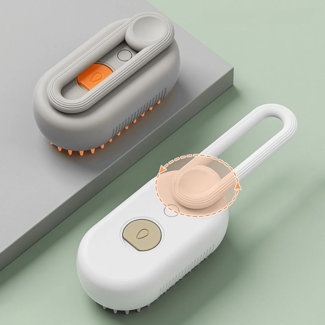 Cepillo masajeador ergonómico giratorio con mango, vapor y pulverizador, para el cuidado de mascotas
