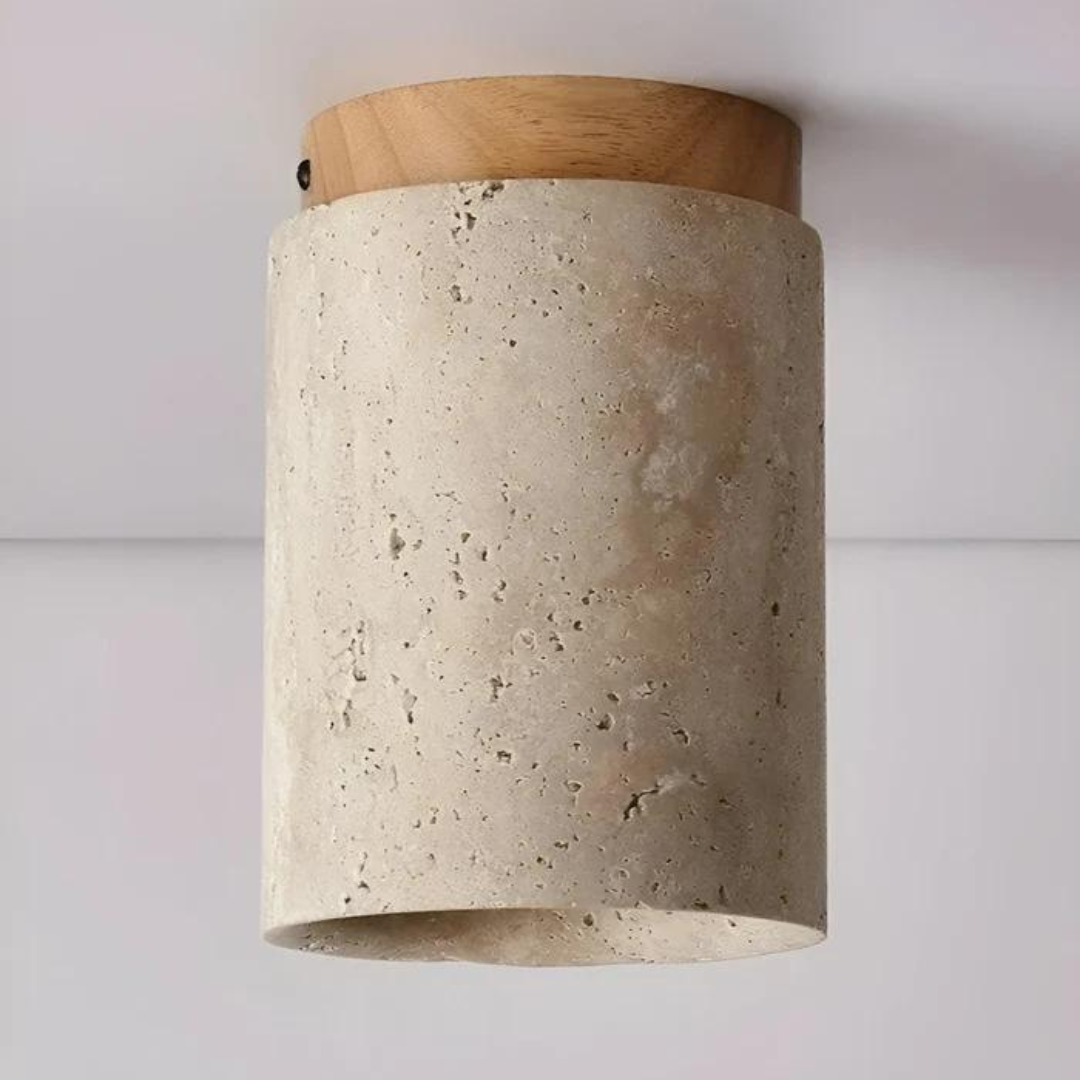 Lámpara de techo redonda de travertino wabi-sabi de montaje empotrado