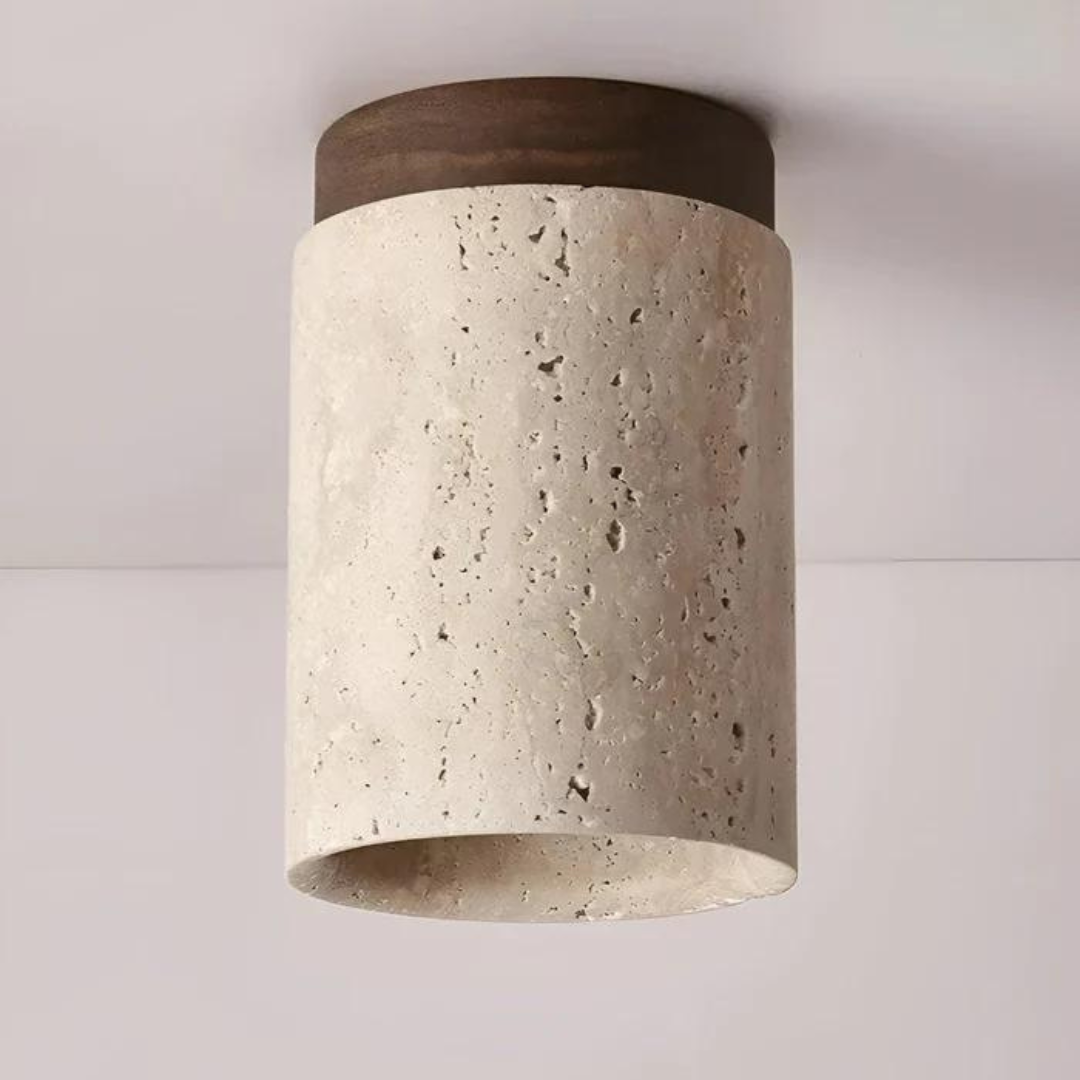 Lámpara de techo redonda de travertino wabi-sabi de montaje empotrado