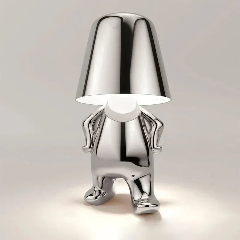Lámpara de mesa ambiental escultural de aluminio y resina, regulable, recargable e inalámbrica