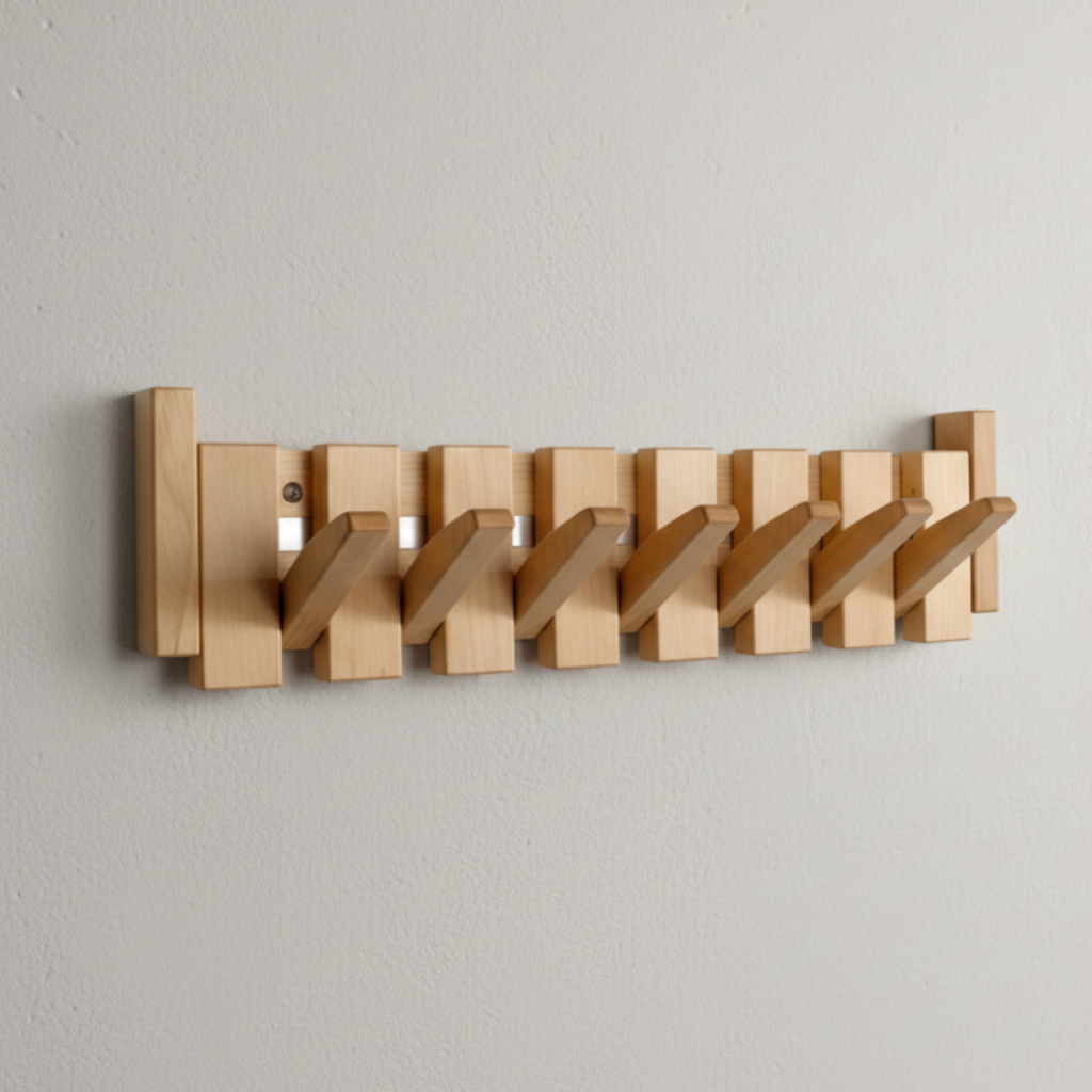 Perchero de pared moderno de madera inspirado en un piano