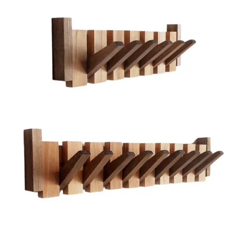 Perchero de pared moderno de madera inspirado en un piano