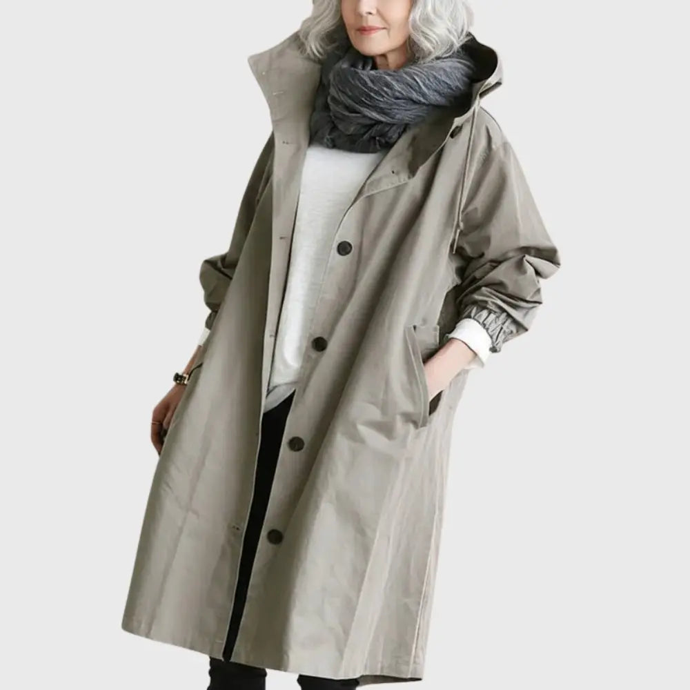 Gabardina impermeable con capucha, impermeable larga para mujer