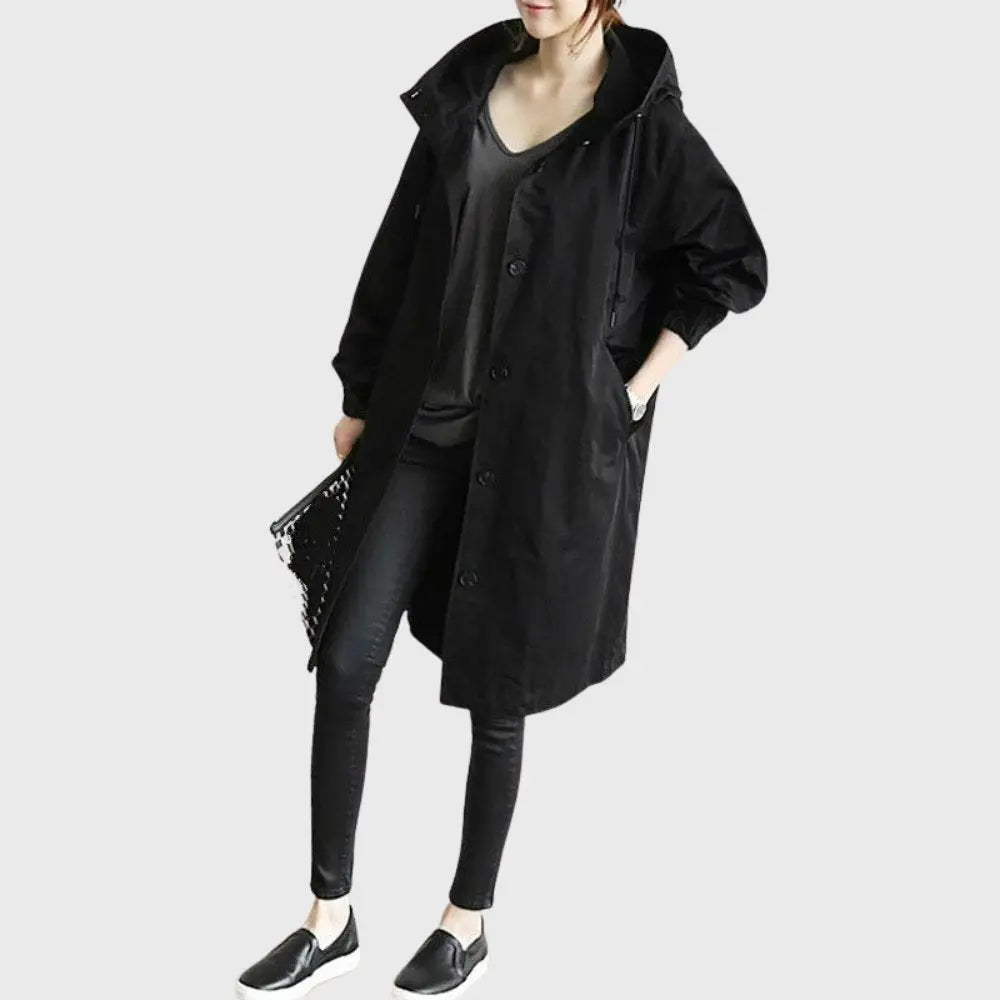 Gabardina impermeable con capucha, impermeable larga para mujer