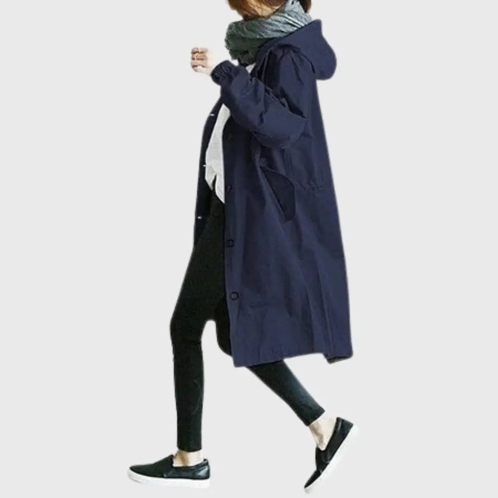 Gabardina impermeable con capucha, impermeable larga para mujer