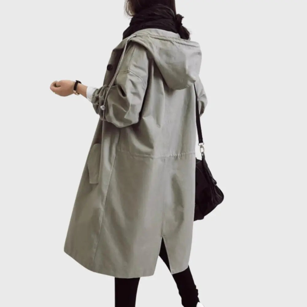 Gabardina impermeable con capucha, impermeable larga para mujer