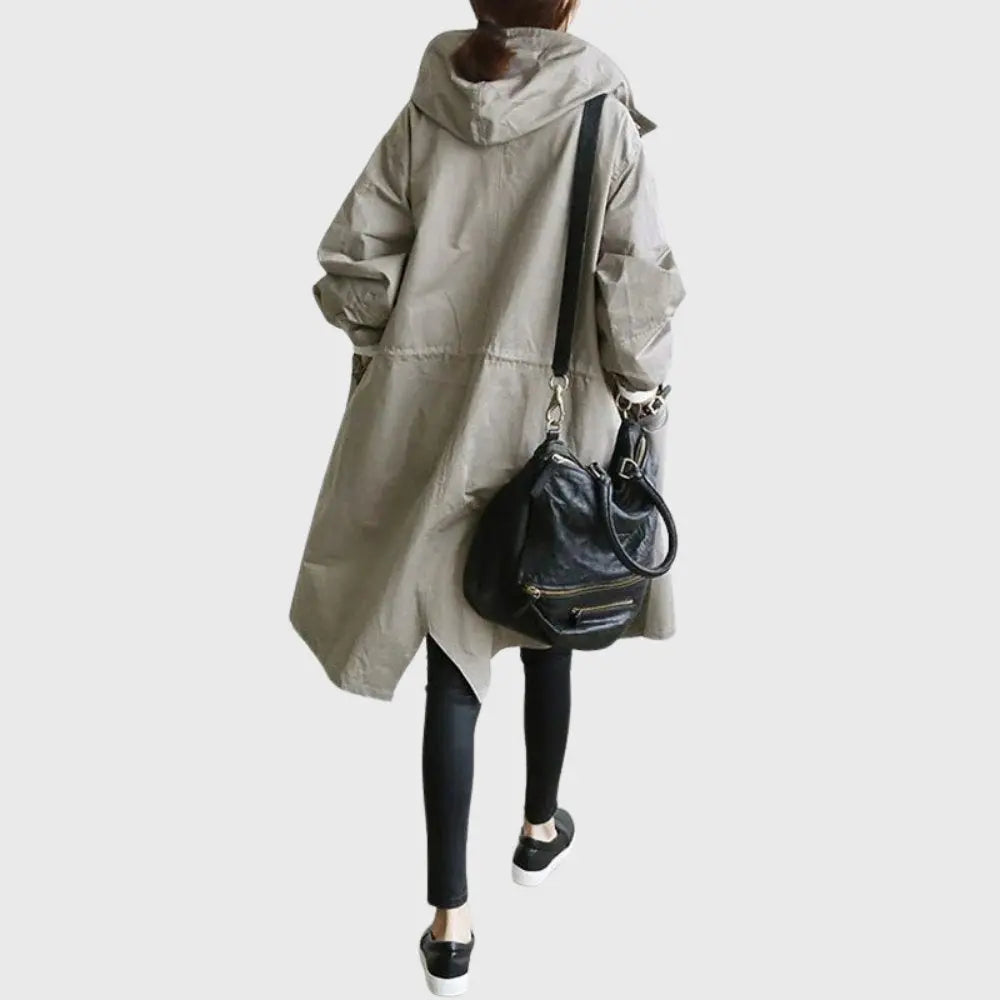 Gabardina impermeable con capucha, impermeable larga para mujer