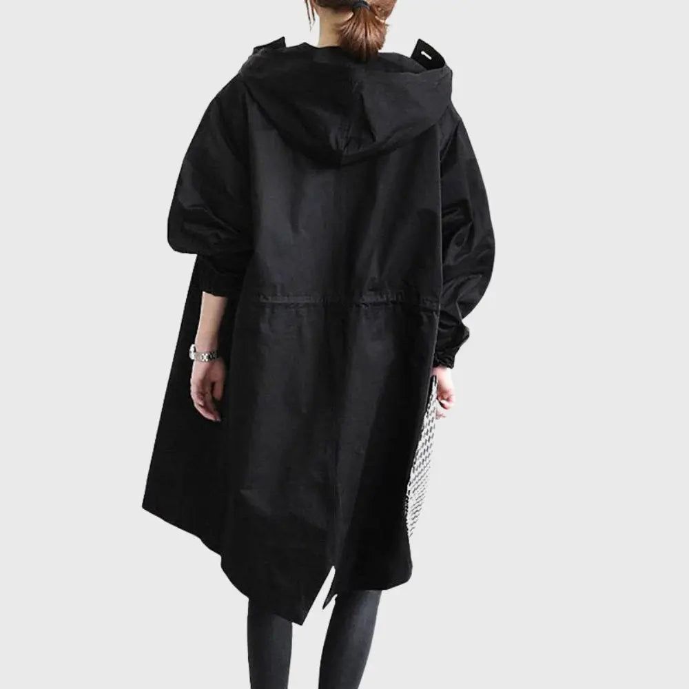 Gabardina impermeable con capucha, impermeable larga para mujer