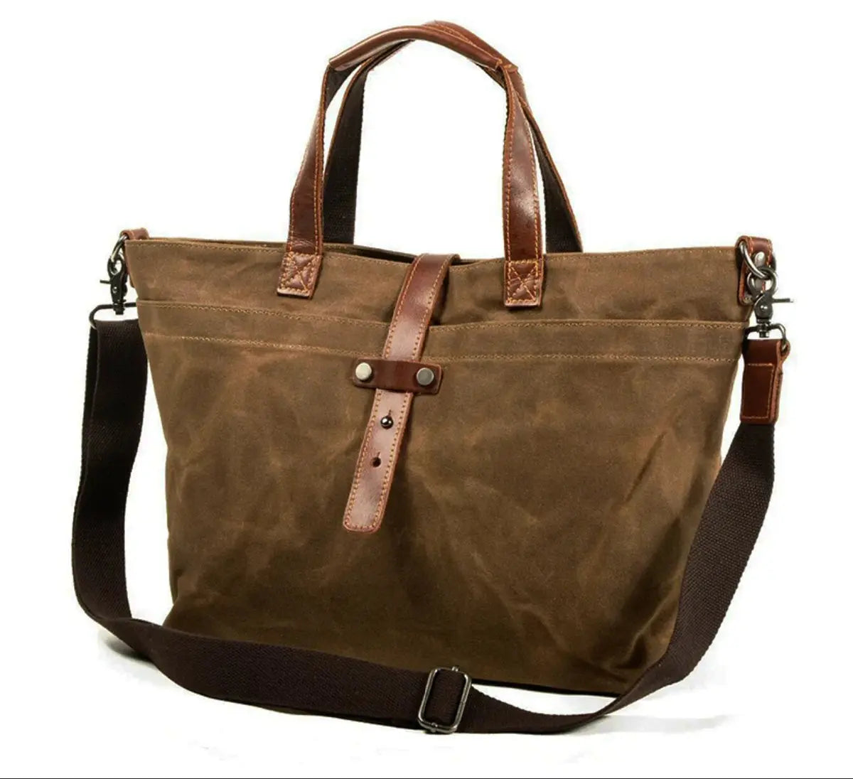 Bolso tote de lona encerada para hombre, con detalles de cuero y correa cruzada