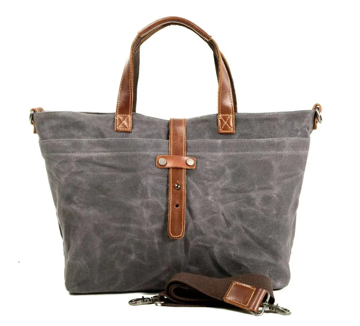 Bolso tote de lona encerada para hombre, con detalles de cuero y correa cruzada