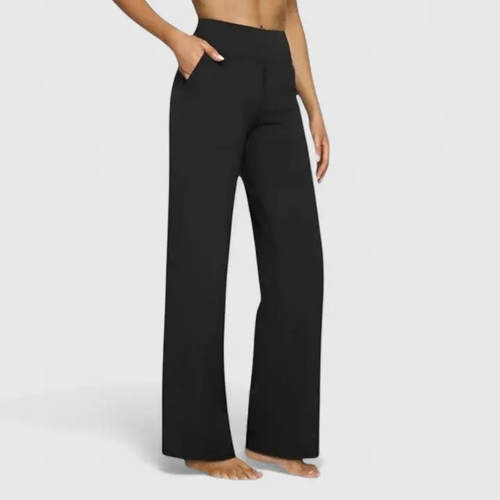 Pantalones de pierna ancha para mujer, de cintura alta, con cinturilla elástica y bolsillos