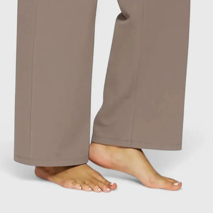 Pantalones de pierna ancha para mujer, de cintura alta, con cinturilla elástica y bolsillos