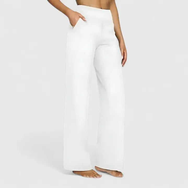 Pantalones de pierna ancha para mujer, de cintura alta, con cinturilla elástica y bolsillos