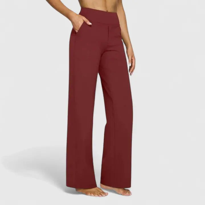 Pantalones de pierna ancha para mujer, de cintura alta, con cinturilla elástica y bolsillos