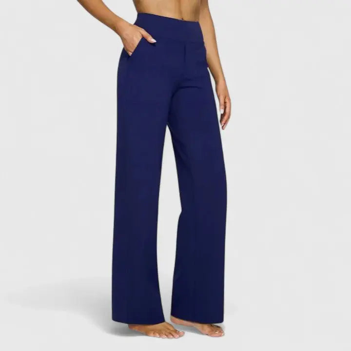 Pantalones de pierna ancha para mujer, de cintura alta, con cinturilla elástica y bolsillos