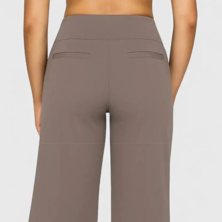 Pantalones de pierna ancha para mujer, de cintura alta, con cinturilla elástica y bolsillos