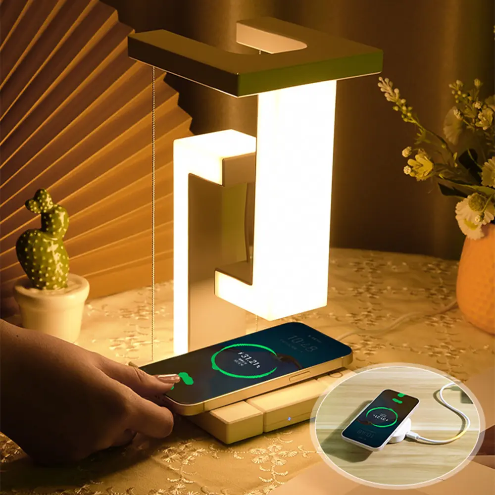 Lámpara de mesa con iluminación de zona flotante y carga inalámbrica