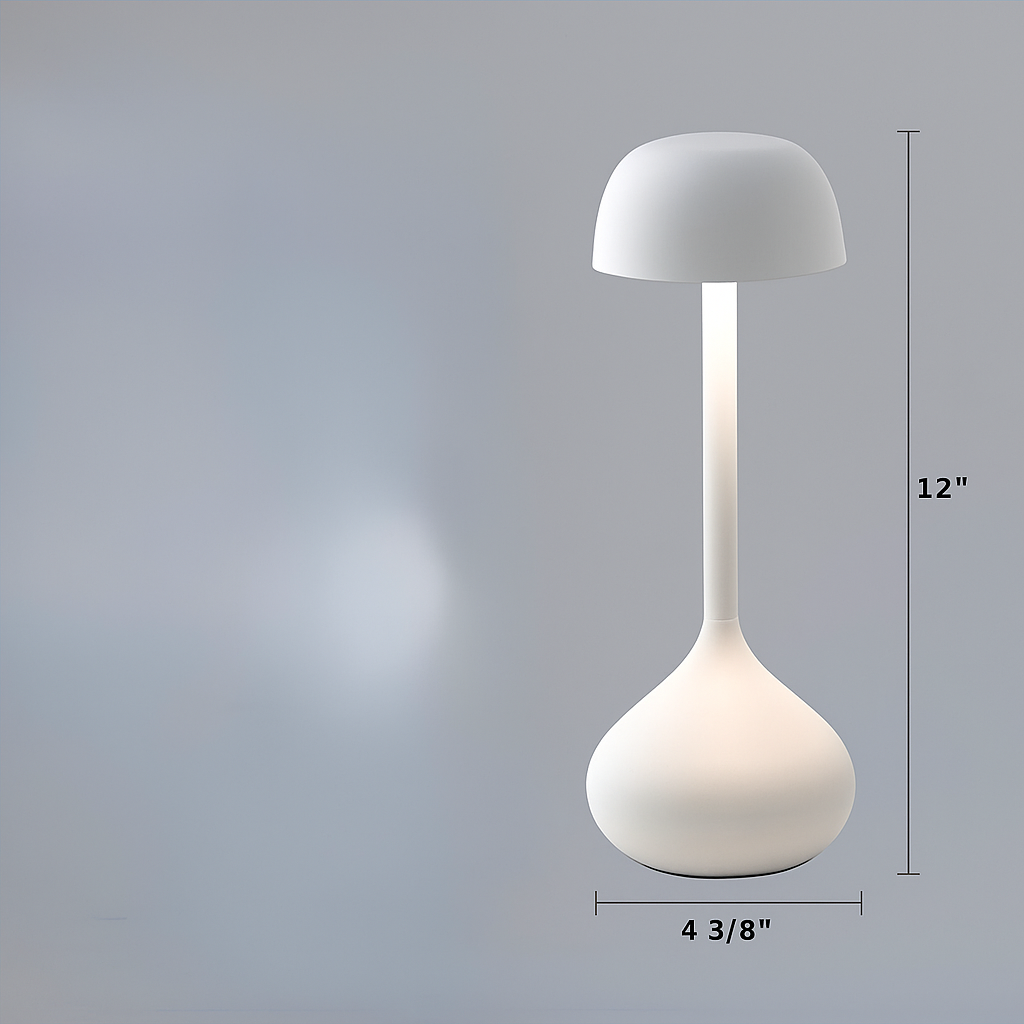 Lámpara de mesa escultórica de aluminio con cúpula en forma de champiñón, recargable y regulable