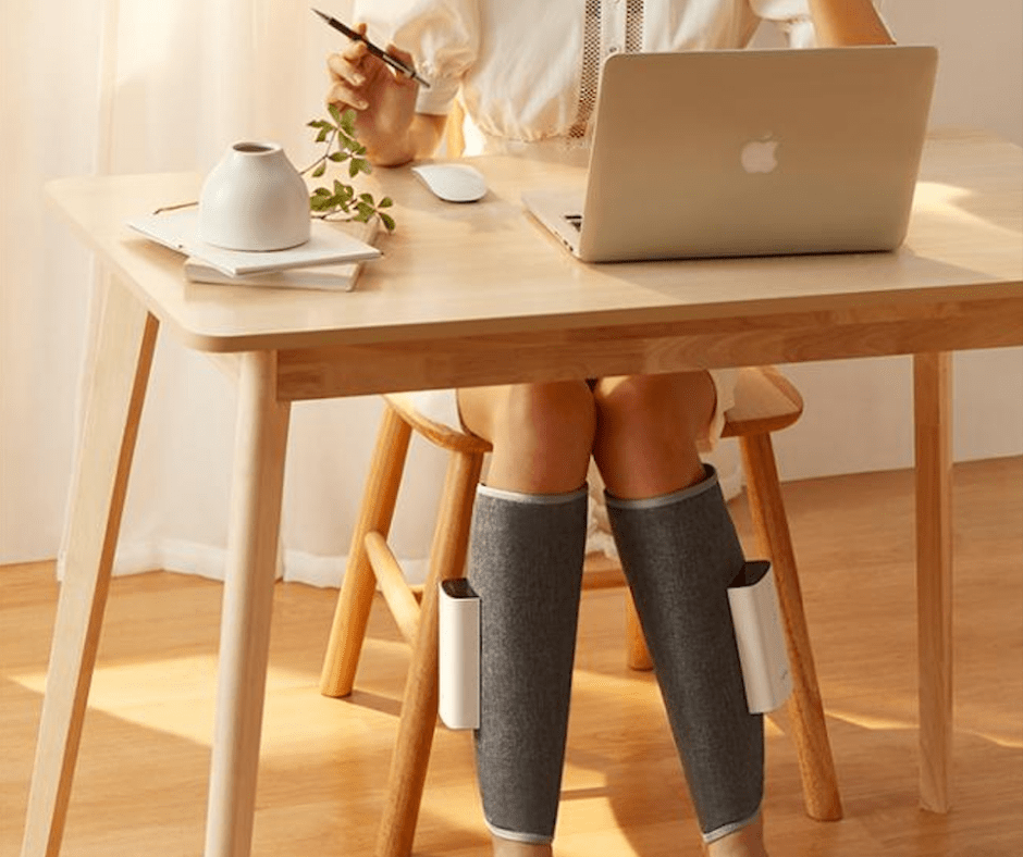 Masajeador portátil inalámbrico de piernas con compresión de aire y calor, y velcro ajustable