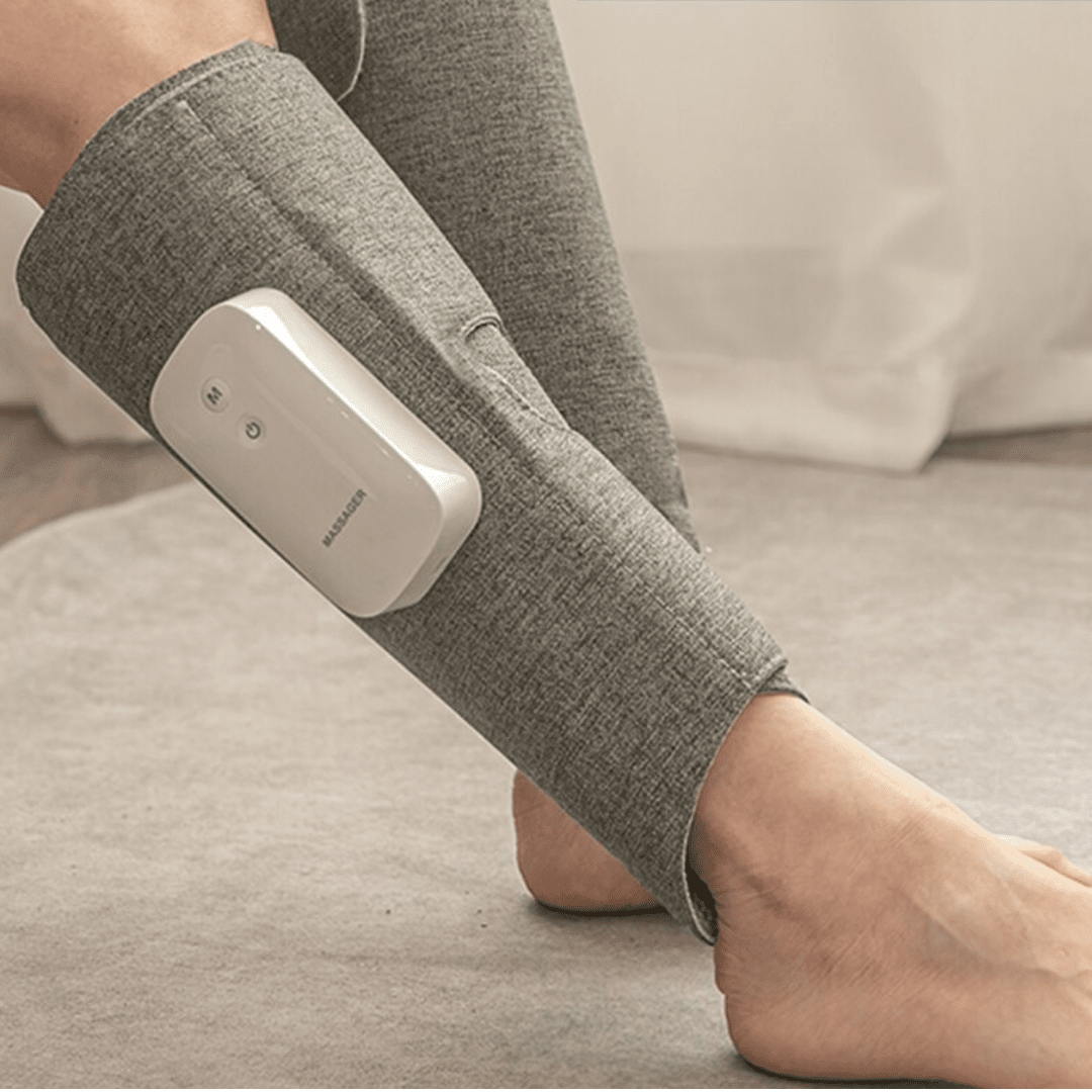 Masajeador portátil inalámbrico de piernas con compresión de aire y calor, y velcro ajustable
