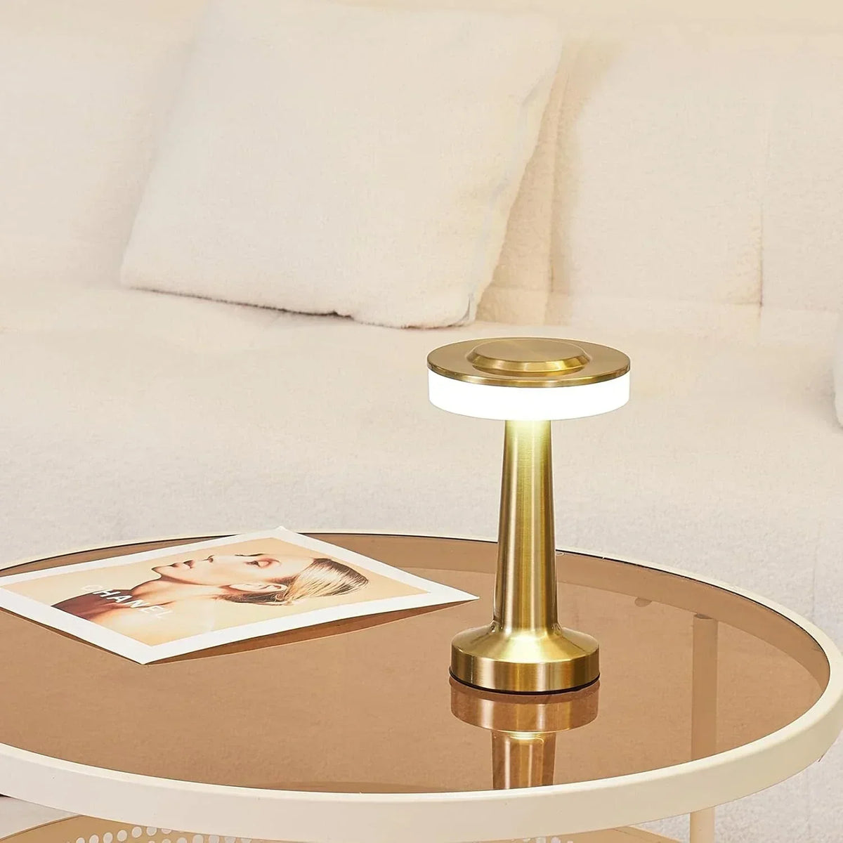 Lámpara de mesa de metal retro inalámbrica, recargable y regulable