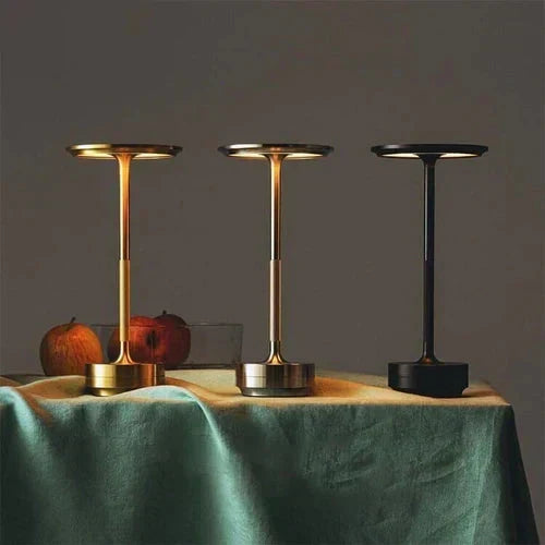 Lámpara de mesa portátil de metal, elegante, inalámbrica, regulable y recargable