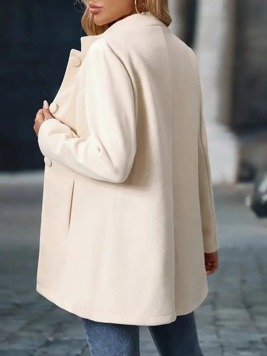 Abrigo tipo blazer largo para mujer con cuello mao y botones delanteros