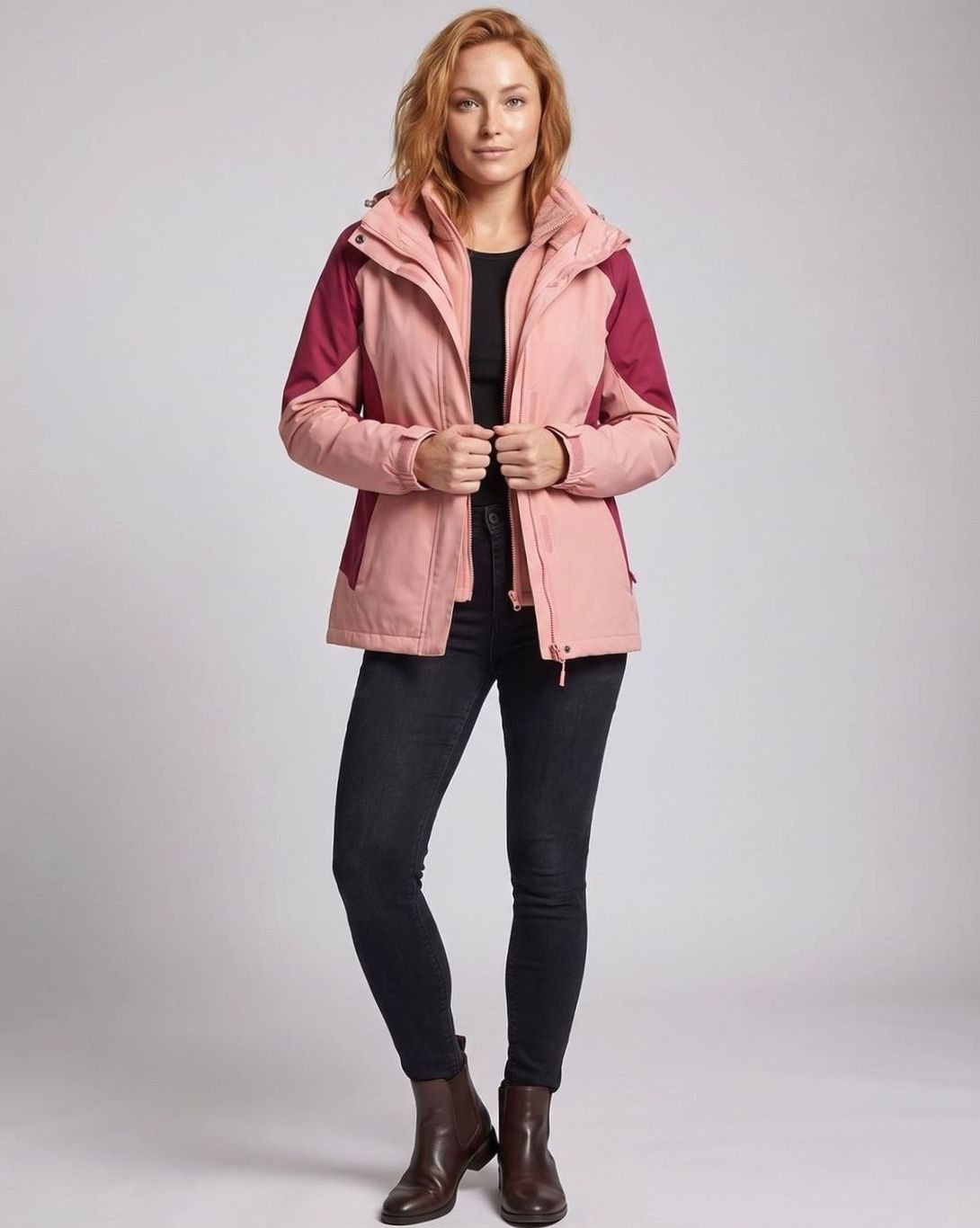 Chaqueta softshell 2 en 1 para mujer con capucha y forro polar, rosa