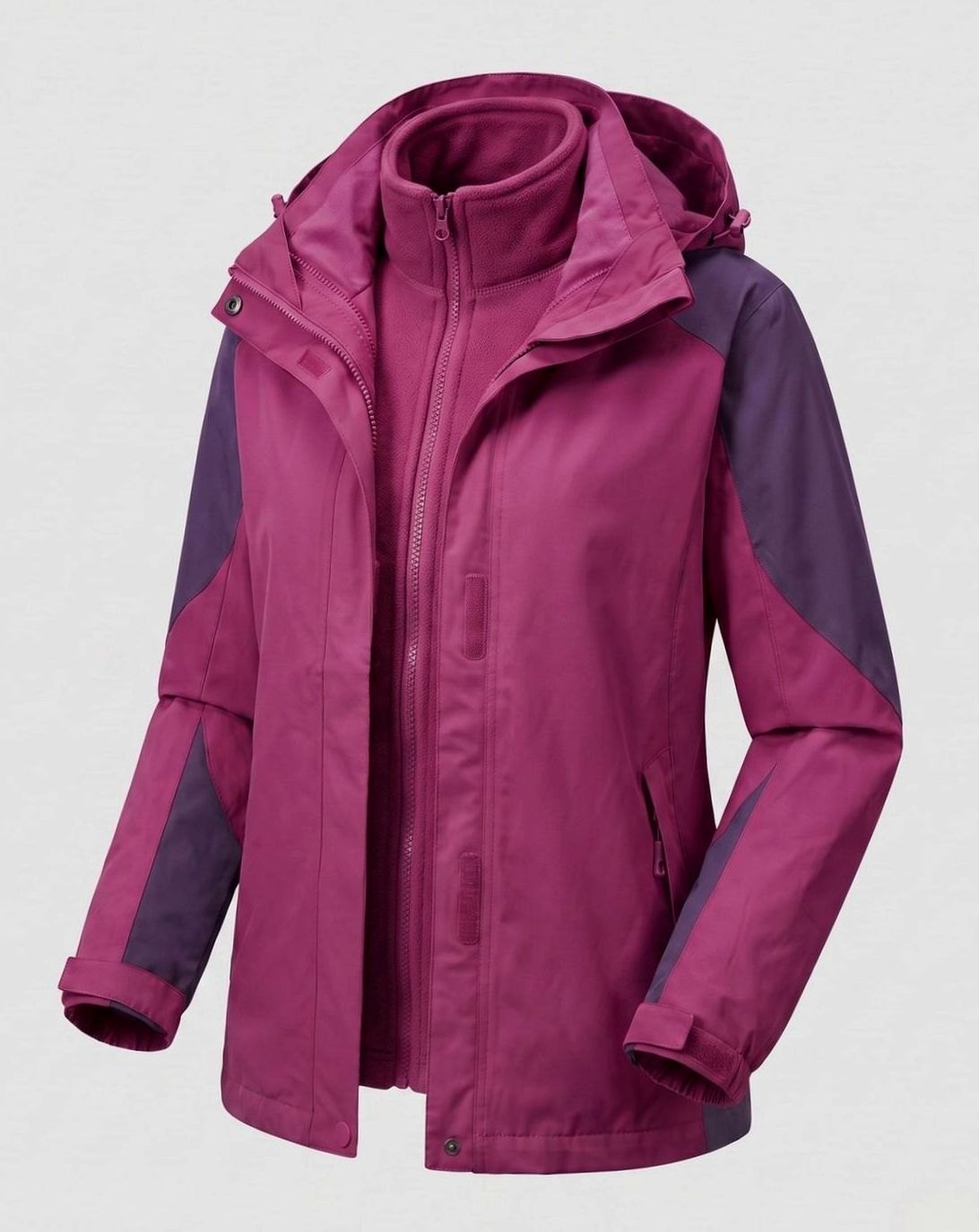 Chaqueta softshell 2 en 1 para mujer con capucha y forro polar, rosa
