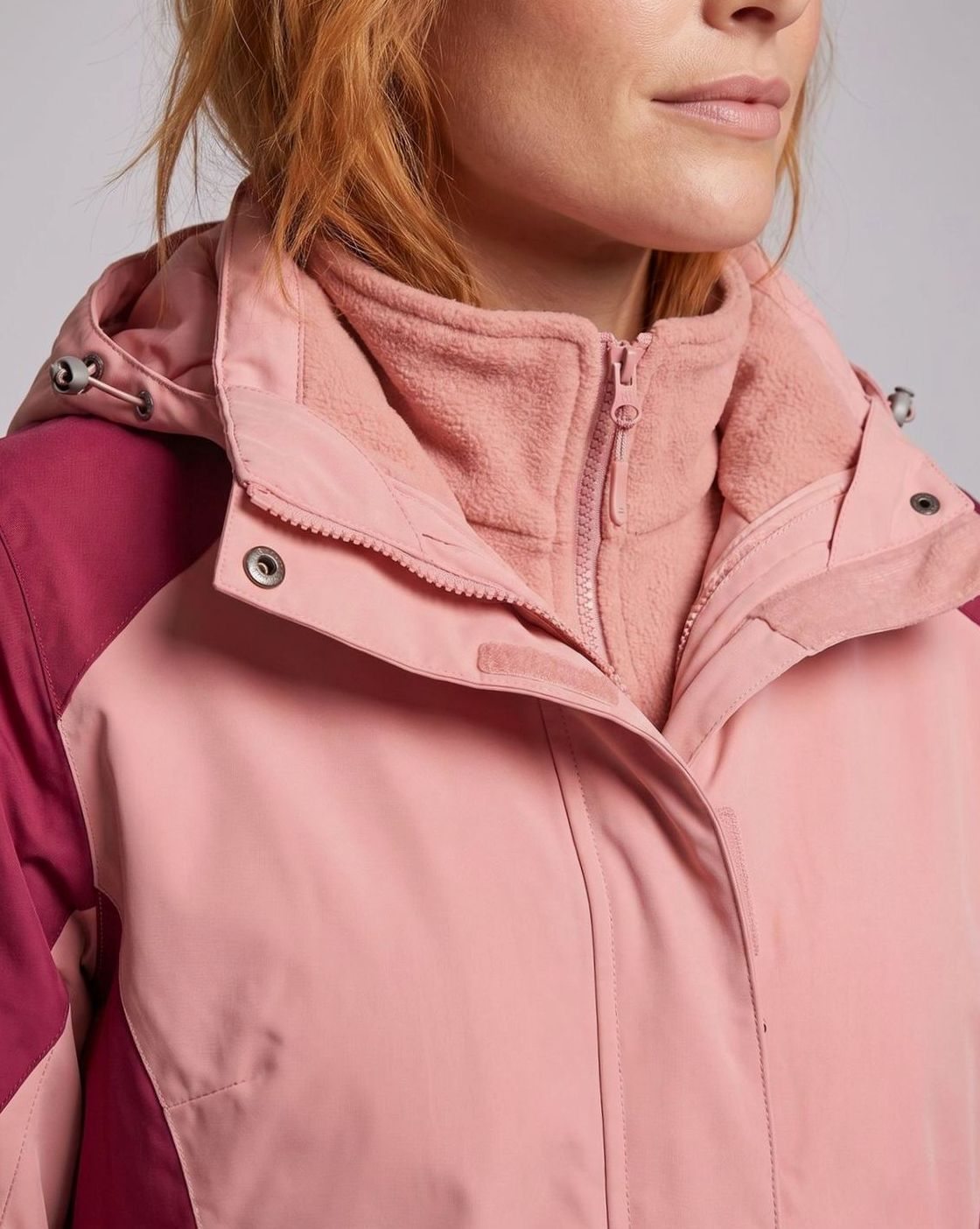 Chaqueta softshell 2 en 1 para mujer con capucha y forro polar, rosa