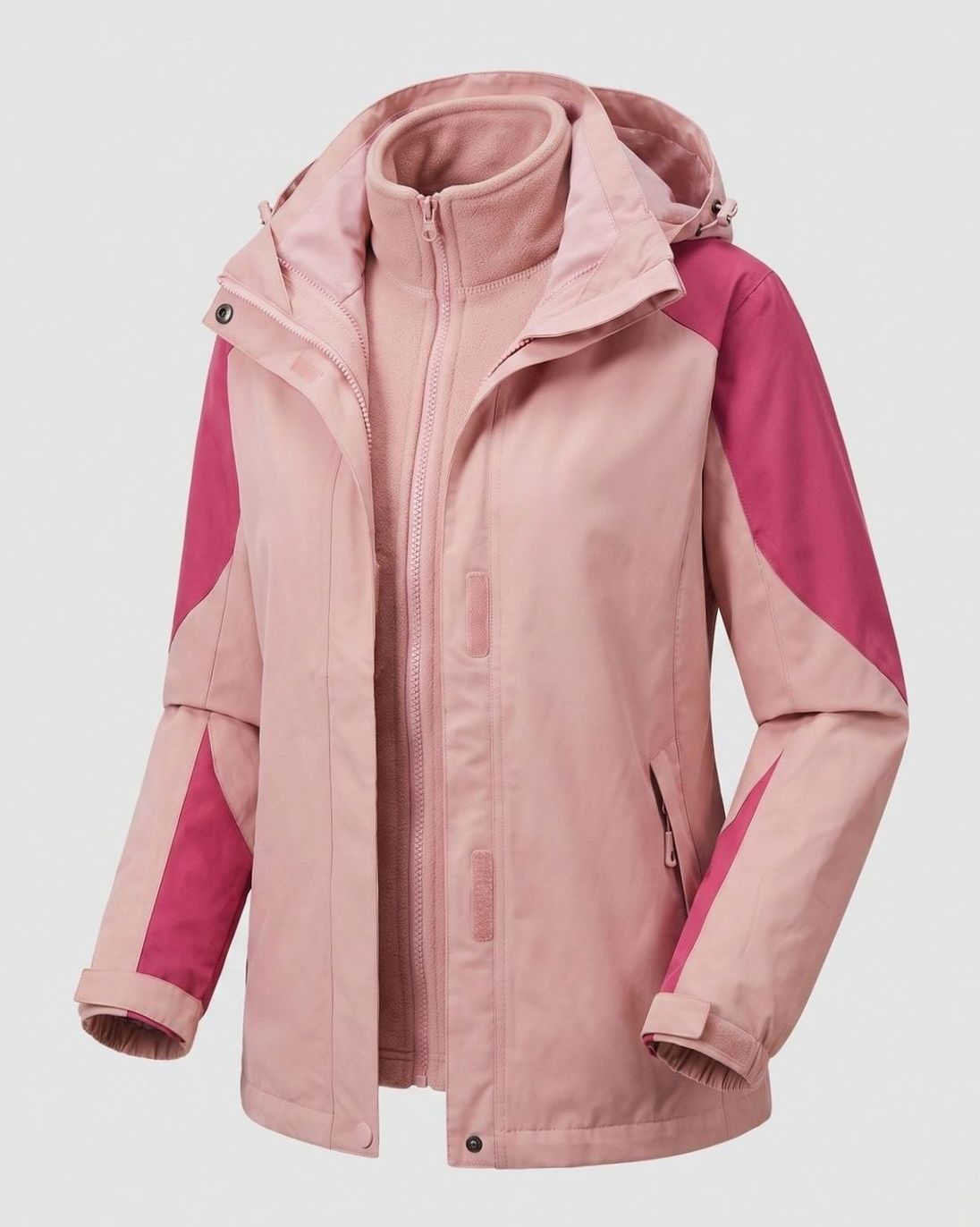 Chaqueta softshell 2 en 1 para mujer con capucha y forro polar, rosa