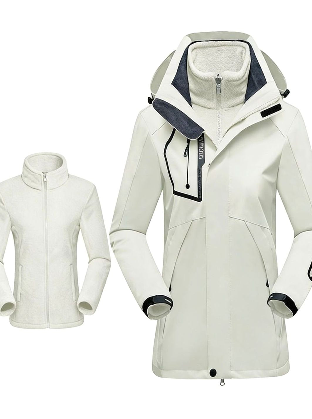 Parka impermeable 3 en 1 para mujer con capucha y forro polar, para exteriores