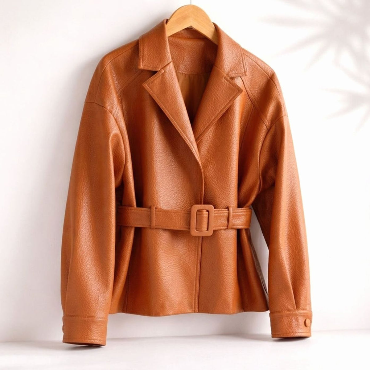 Chaqueta entallada de piel de borrego para mujer con cinturón