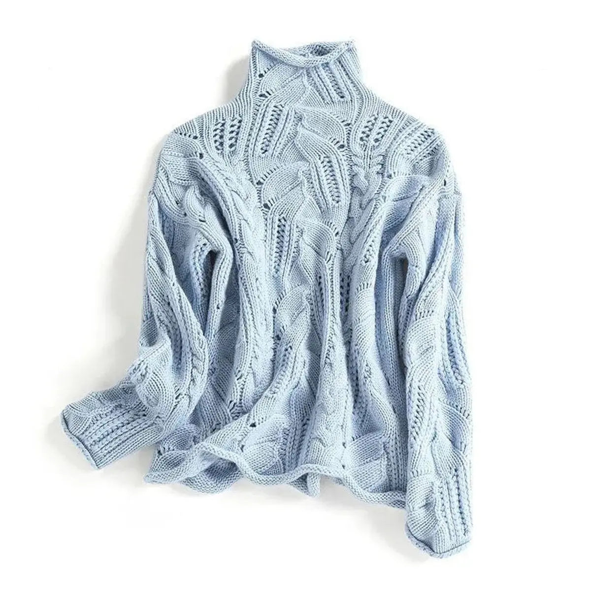 Jersey de punto trenzado para mujer con cuello alto y corte holgado