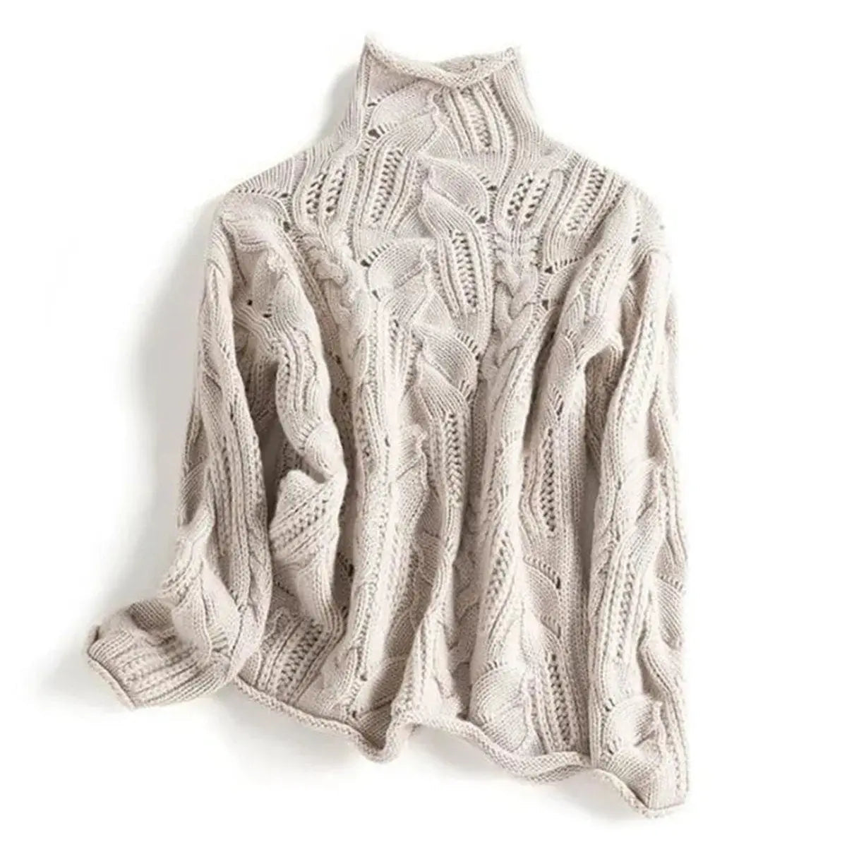 Jersey de punto trenzado para mujer con cuello alto y corte holgado