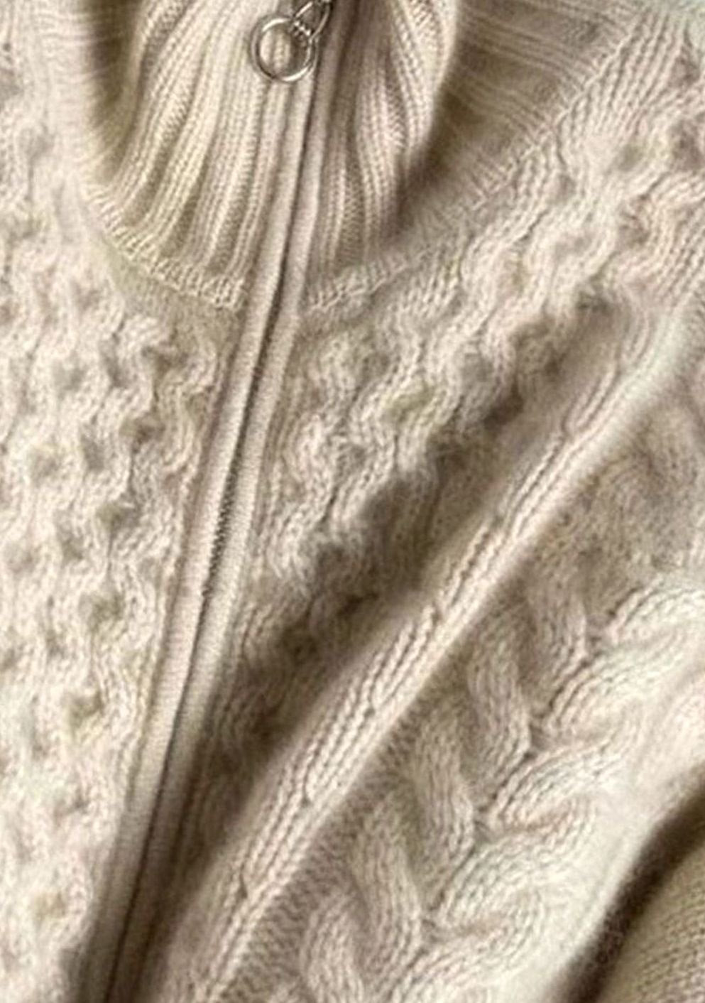Cárdigan tipo jersey de punto trenzado para mujer con cremallera y cuello alto
