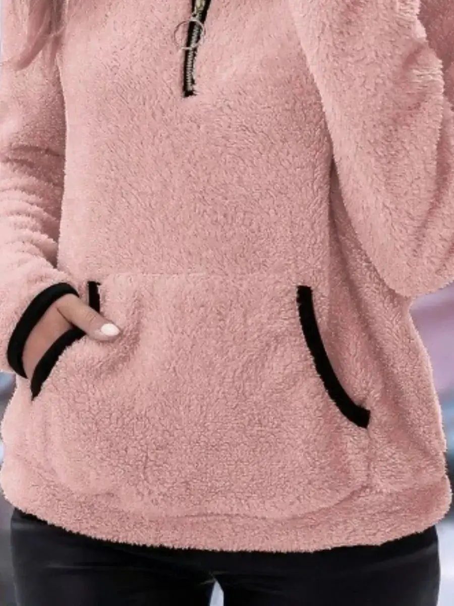 Jersey de punto para mujer, con media cremallera, tejido teddy mullido y estilo polar
