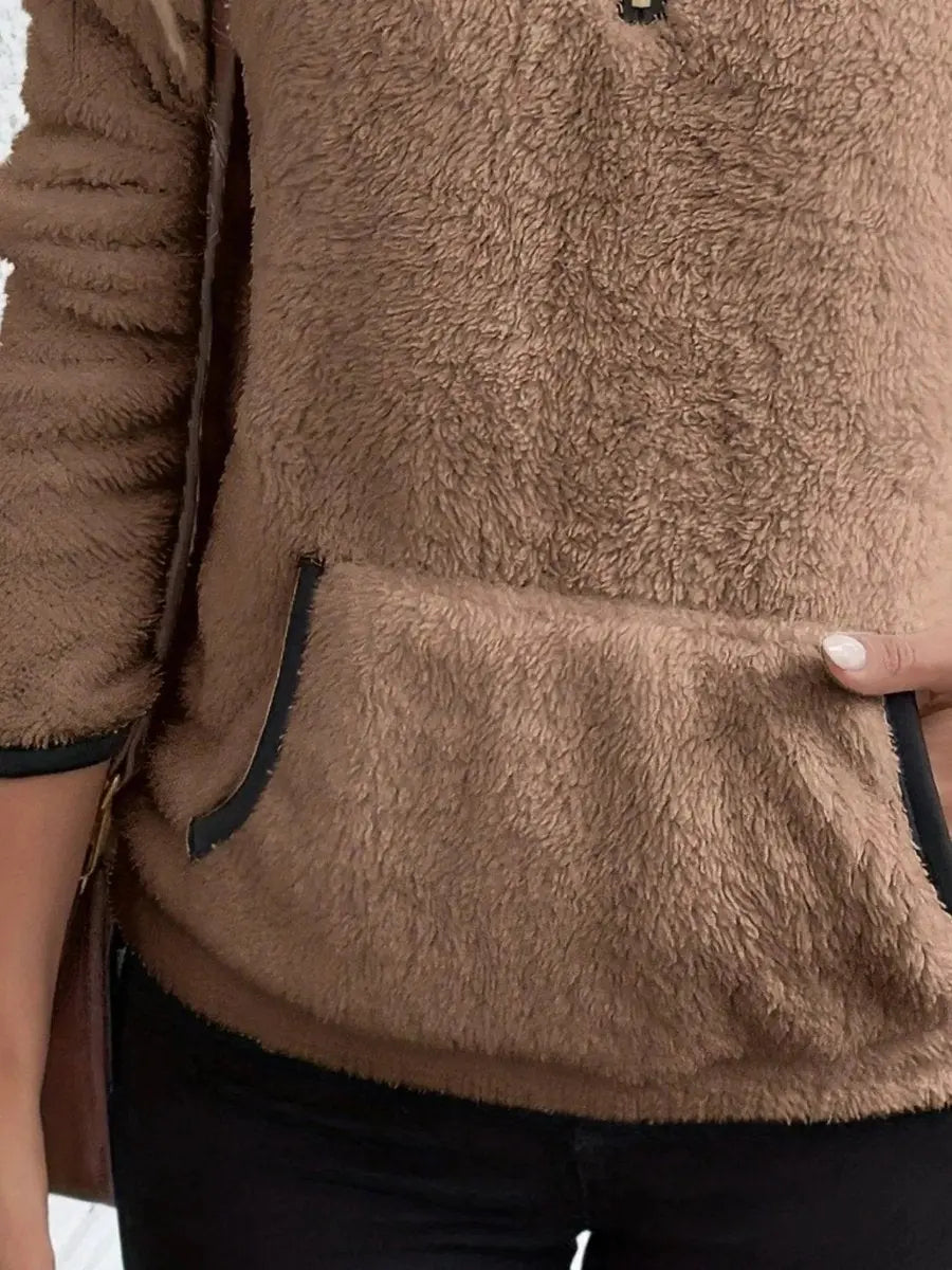 Jersey de punto para mujer, con media cremallera, tejido teddy mullido y estilo polar