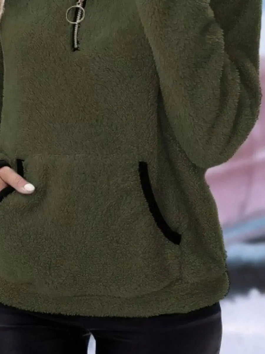 Jersey de punto para mujer, con media cremallera, tejido teddy mullido y estilo polar