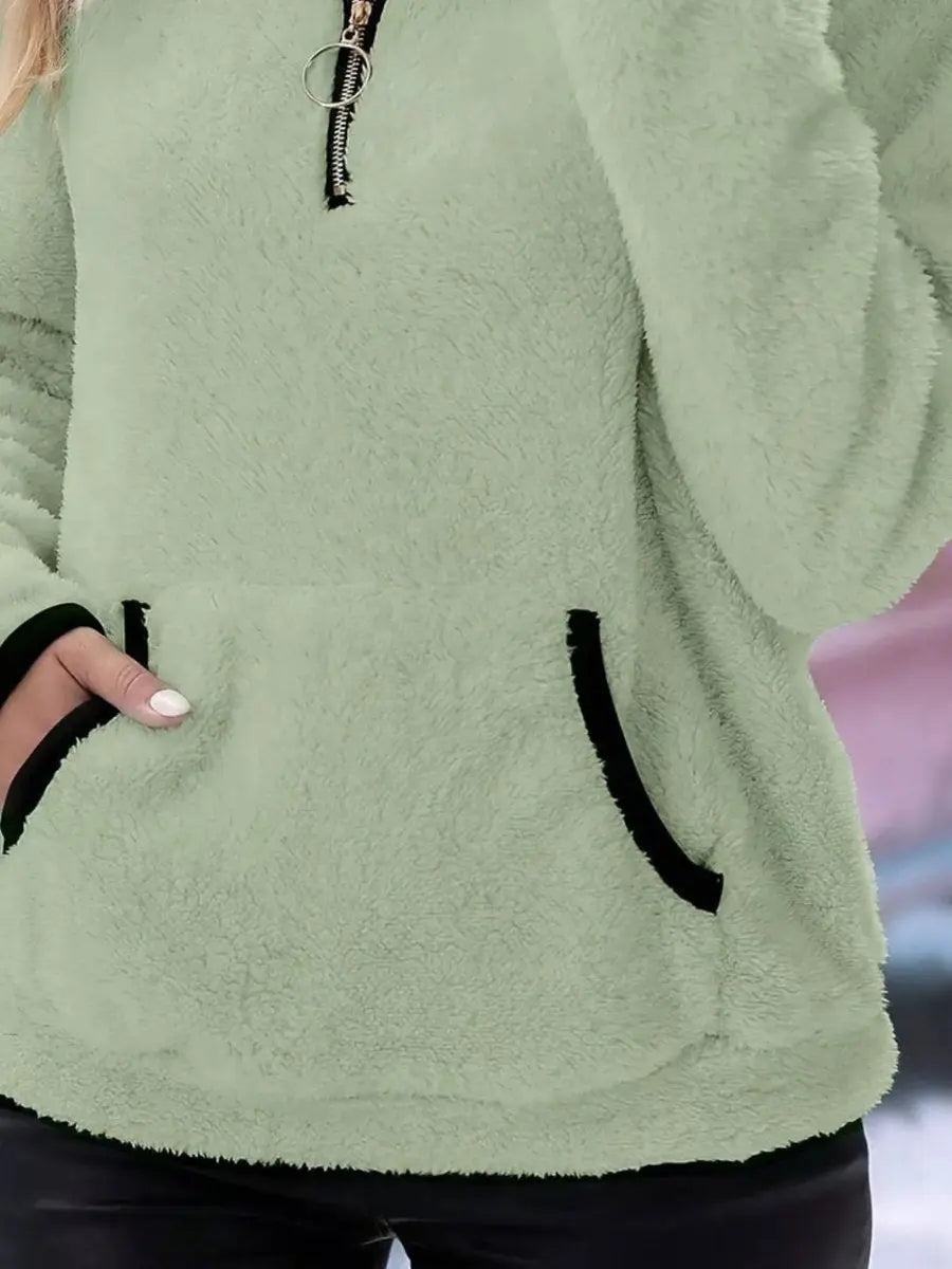Jersey de punto para mujer, con media cremallera, tejido teddy mullido y estilo polar