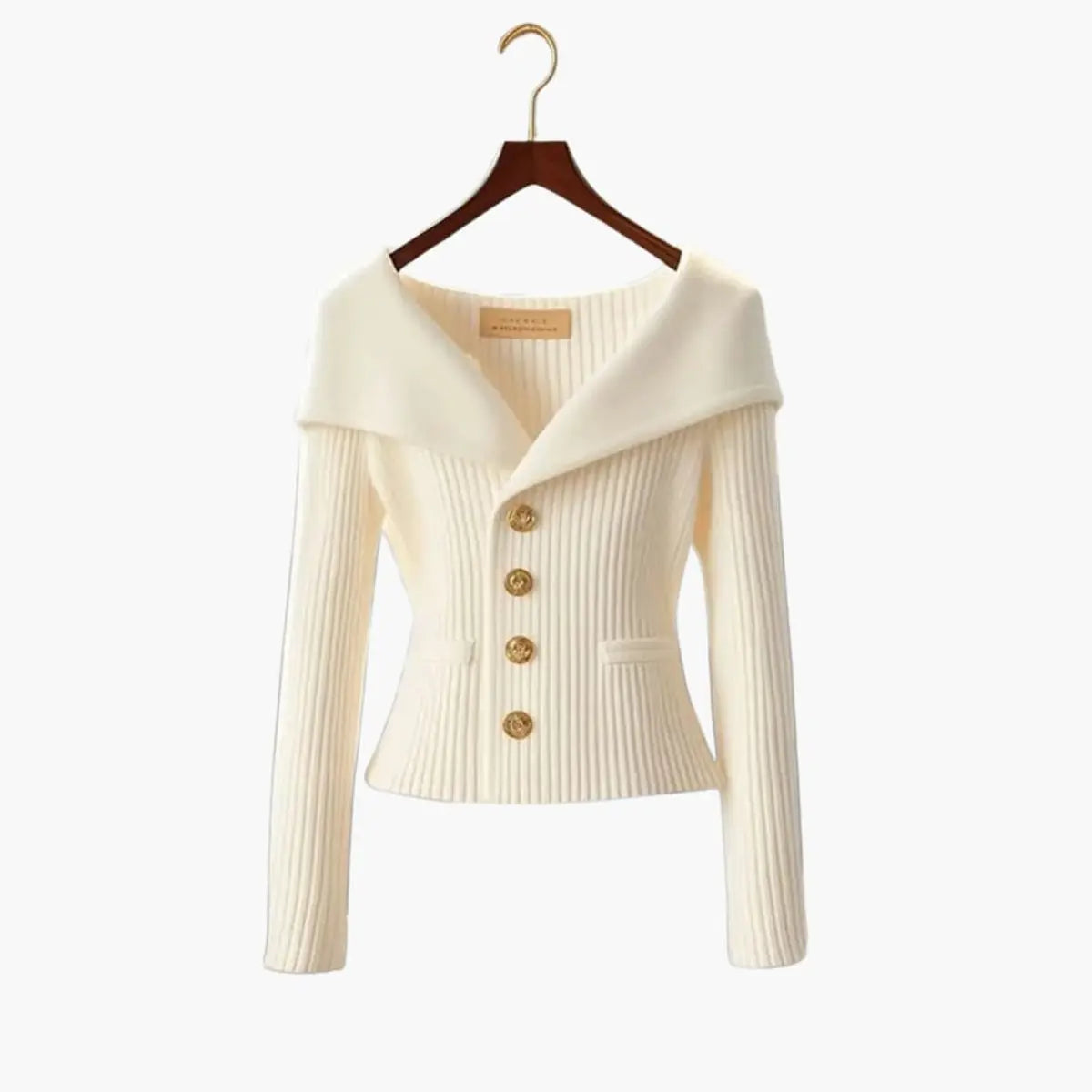 Cárdigan de punto acanalado para mujer, con hombros descubiertos, botones y estilo de jersey