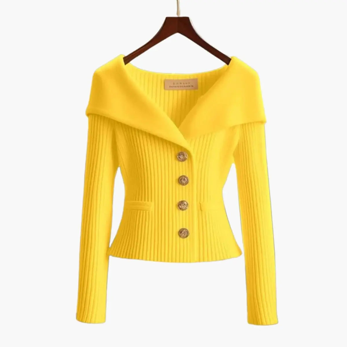 Cárdigan de punto acanalado para mujer, con hombros descubiertos, botones y estilo de jersey