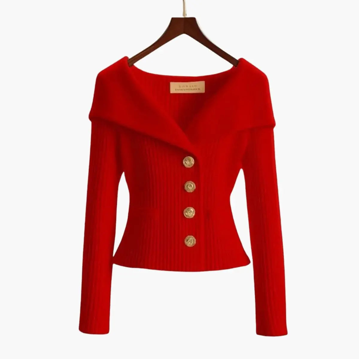 Cárdigan de punto acanalado para mujer, con hombros descubiertos, botones y estilo de jersey