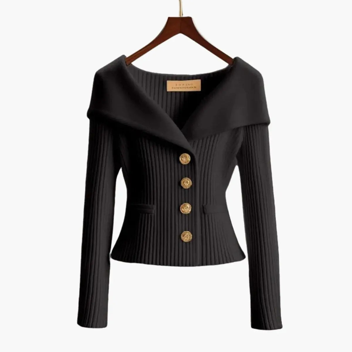 Cárdigan de punto acanalado para mujer, con hombros descubiertos, botones y estilo de jersey