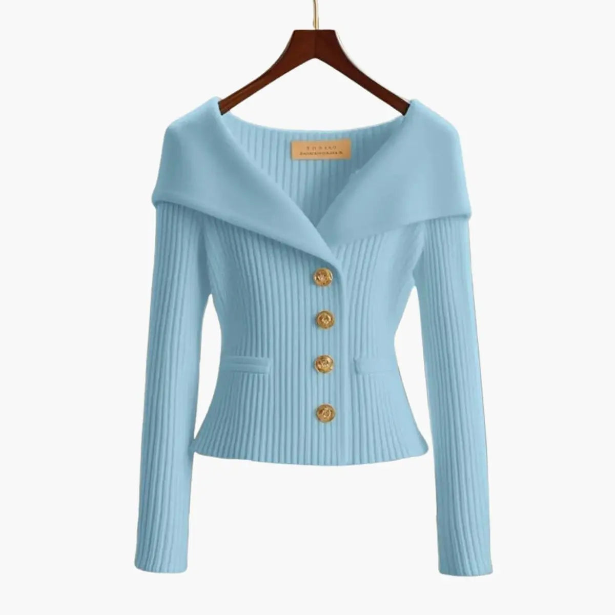 Cárdigan de punto acanalado para mujer, con hombros descubiertos, botones y estilo de jersey