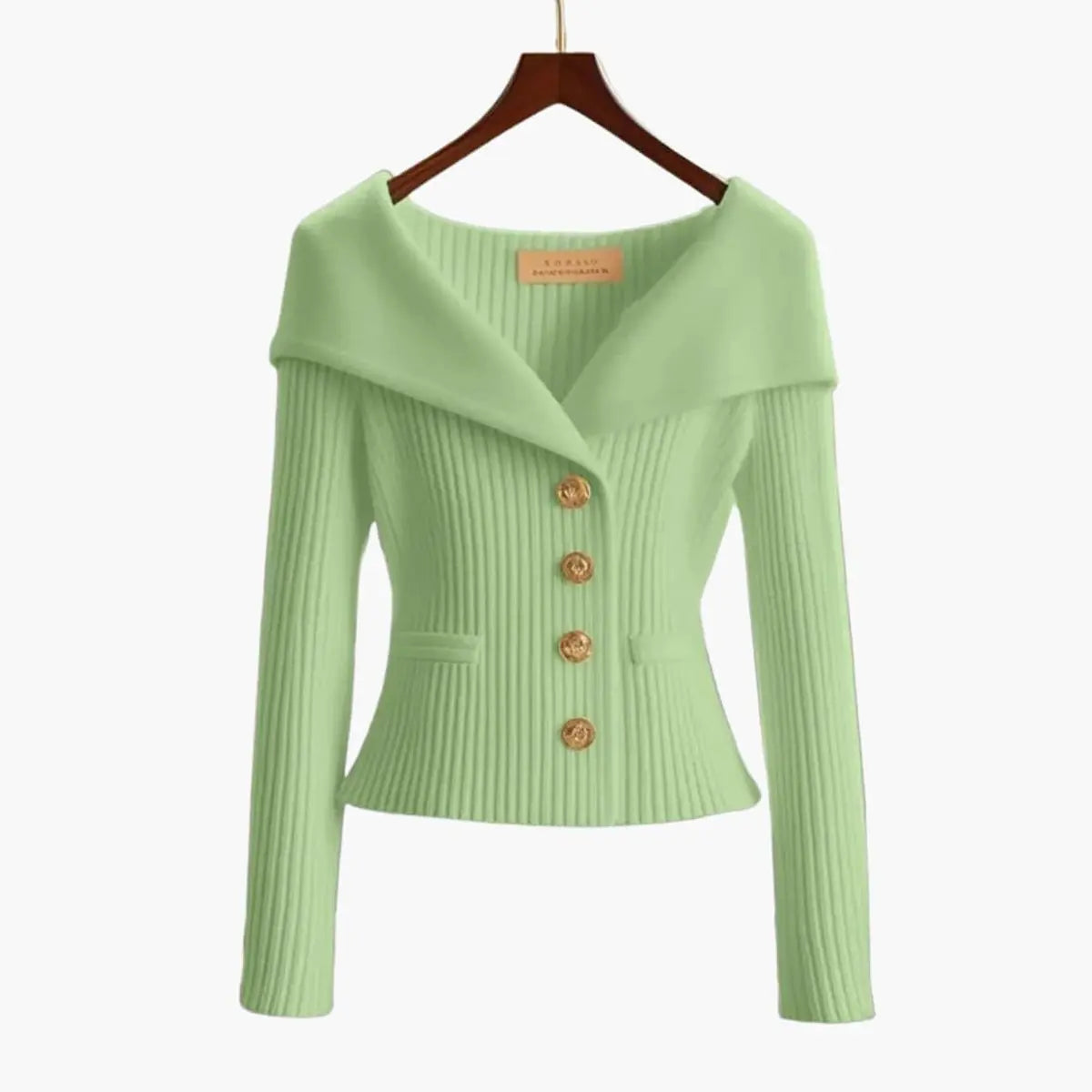 Cárdigan de punto acanalado para mujer, con hombros descubiertos, botones y estilo de jersey
