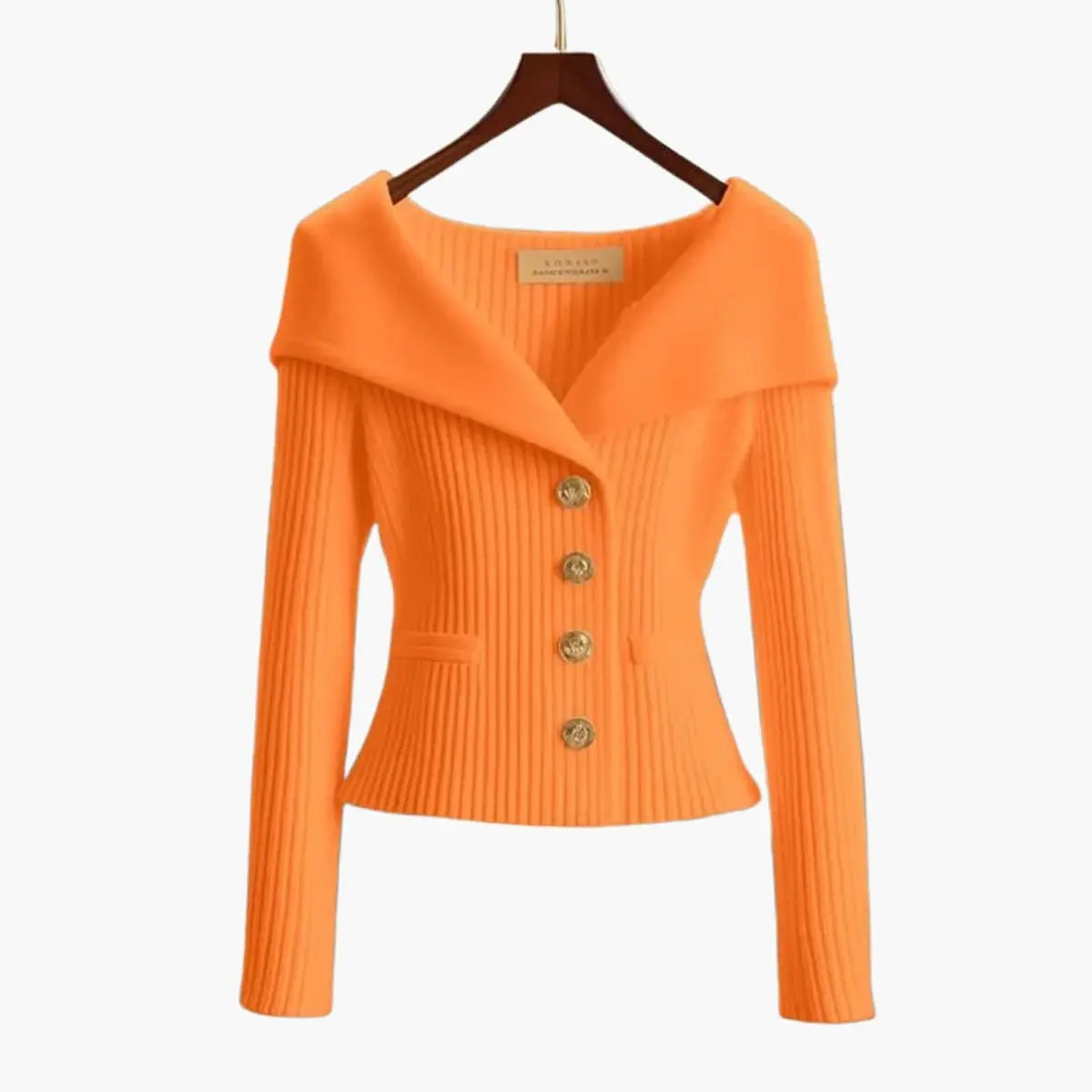 Cárdigan de punto acanalado para mujer, con hombros descubiertos, botones y estilo de jersey
